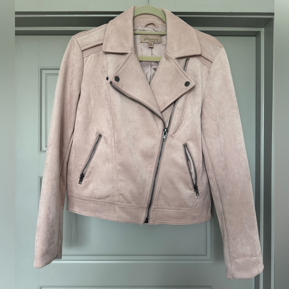 Philosophy Blush Pink Suede Moto Jacket